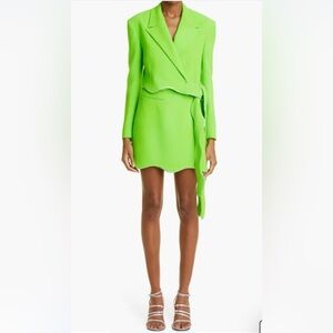 MACH & MACH Crystal Trim Crop Wool Wrap Blazer In Green